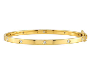 0.35ct Mined Diamond Hammer Set Bangle in 9K Yellow Gold