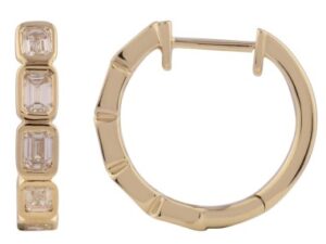 2=1.00ct Lab Diamond Bezel Set Emerald Cut Diamond Hoop Earrings in 9K Yellow Gold
