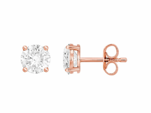 Round 2=1.00ct Lab Diamond 4 Claw Studs With Screwbacks in 9K Rose Gold