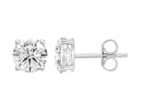 Round 2=1.00ct Lab Diamond 4 Claw Studs With Pushbacks in 9K White Gold