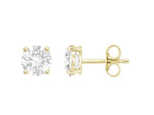 Round 2=1.00ct Lab Diamond 4 Claw Studs With Pushbacks in 9K Yellow Gold