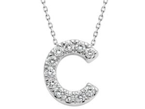 0.10ct Mined Diamond Initial Slider Pendant "C" With Chain in 18K White Gold