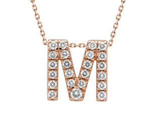 0.12ct Mined Diamond Initial Slider Pendant "M" With Chain in 18K Rose Gold