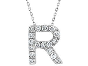 0.12ct Mined Diamond Initial Slider Pendant "R" With Chain in 9K White Gold