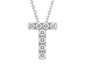 0.09ct Mined Diamond Initial Slider Pendant "T" With Chain in 9K White Gold