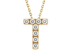 0.09ct Mined Diamond Initial Slider Pendant "T" With Chain in 9K Yellow Gold