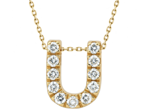 0.12ct Mined Diamond Initial Slider Pendant "U" With Chain in 9K Yellow Gold