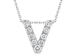 0.08ct Mined Diamond Initial Slider Pendant "V" With Chain in 9K White Gold