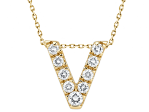 0.08ct Mined Diamond Initial Slider Pendant "V" With Chain in 9K Yellow Gold