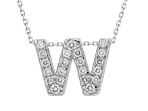 0.12ct Mined Diamond Initial Slider Pendant "W" With Chain in 9K White Gold