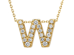 0.12ct Mined Diamond Initial Slider Pendant "W" With Chain in 9K Yellow Gold
