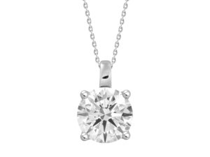 Round 1.00ct Lab Diamond 4 Claw Solitaire Pendant With Bail - With Chain in 18K White Gold